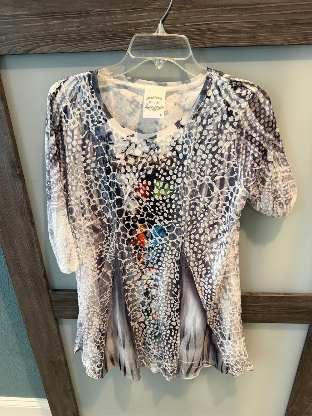 Artsy Animal Print Short Sleeve Top with Color Accent